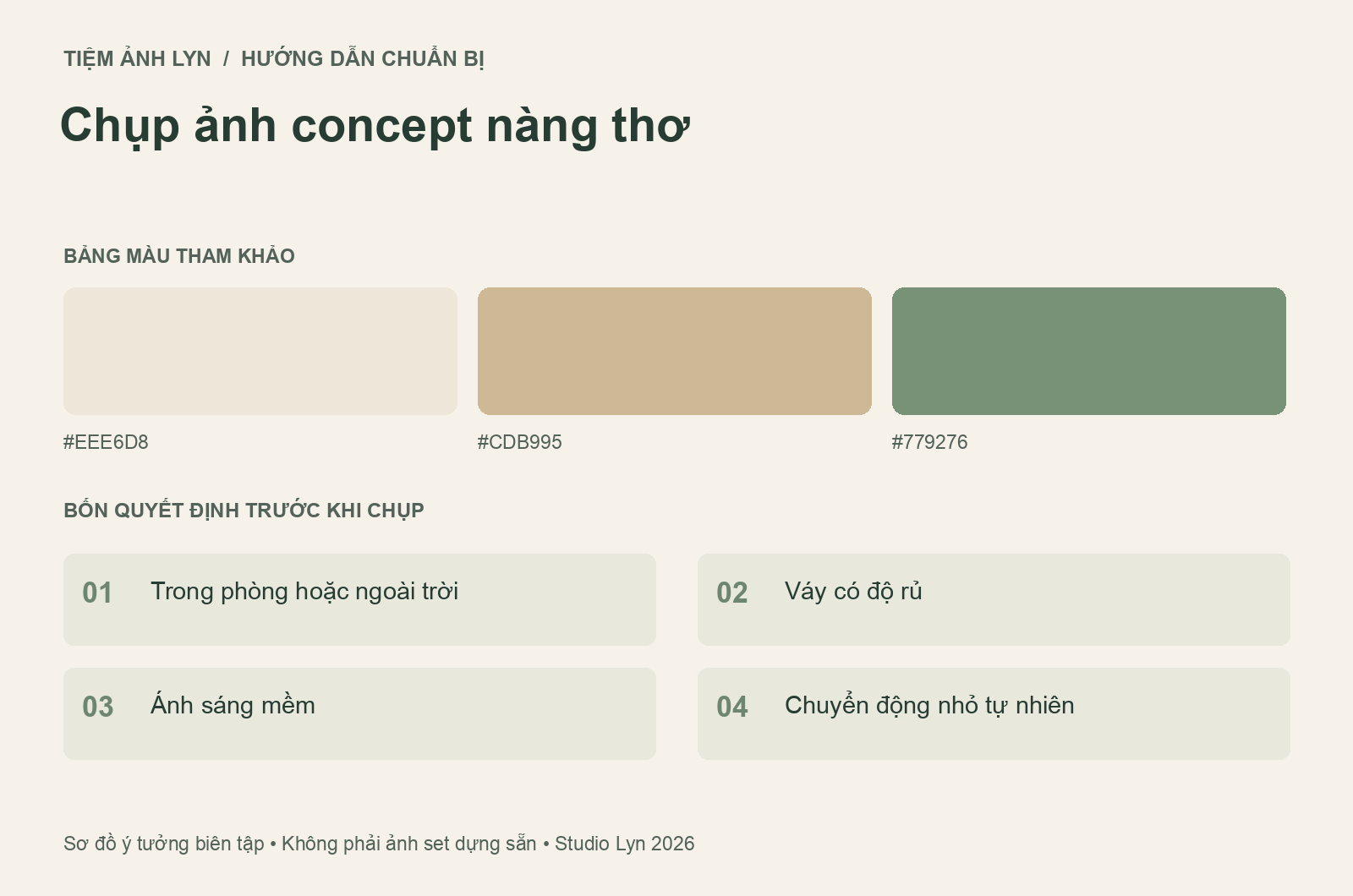 Sơ đồ bảng màu và các bước chuẩn bị chụp ảnh concept nàng thơ