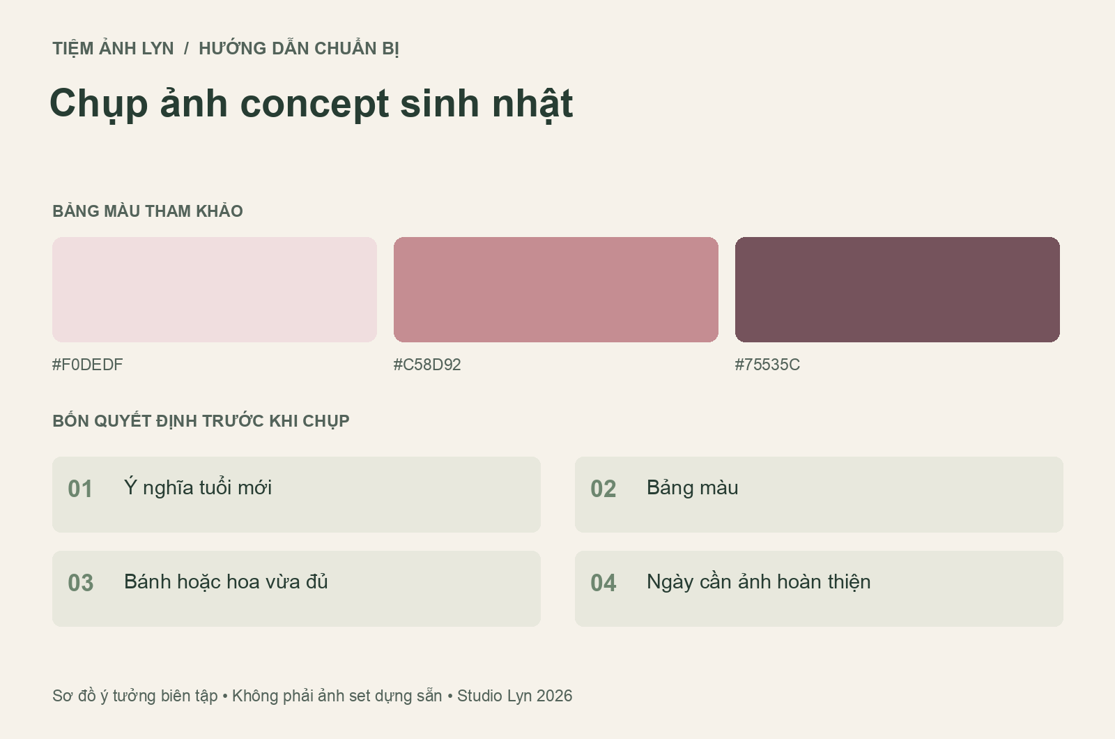 Sơ đồ bảng màu và các bước chuẩn bị chụp ảnh concept sinh nhật