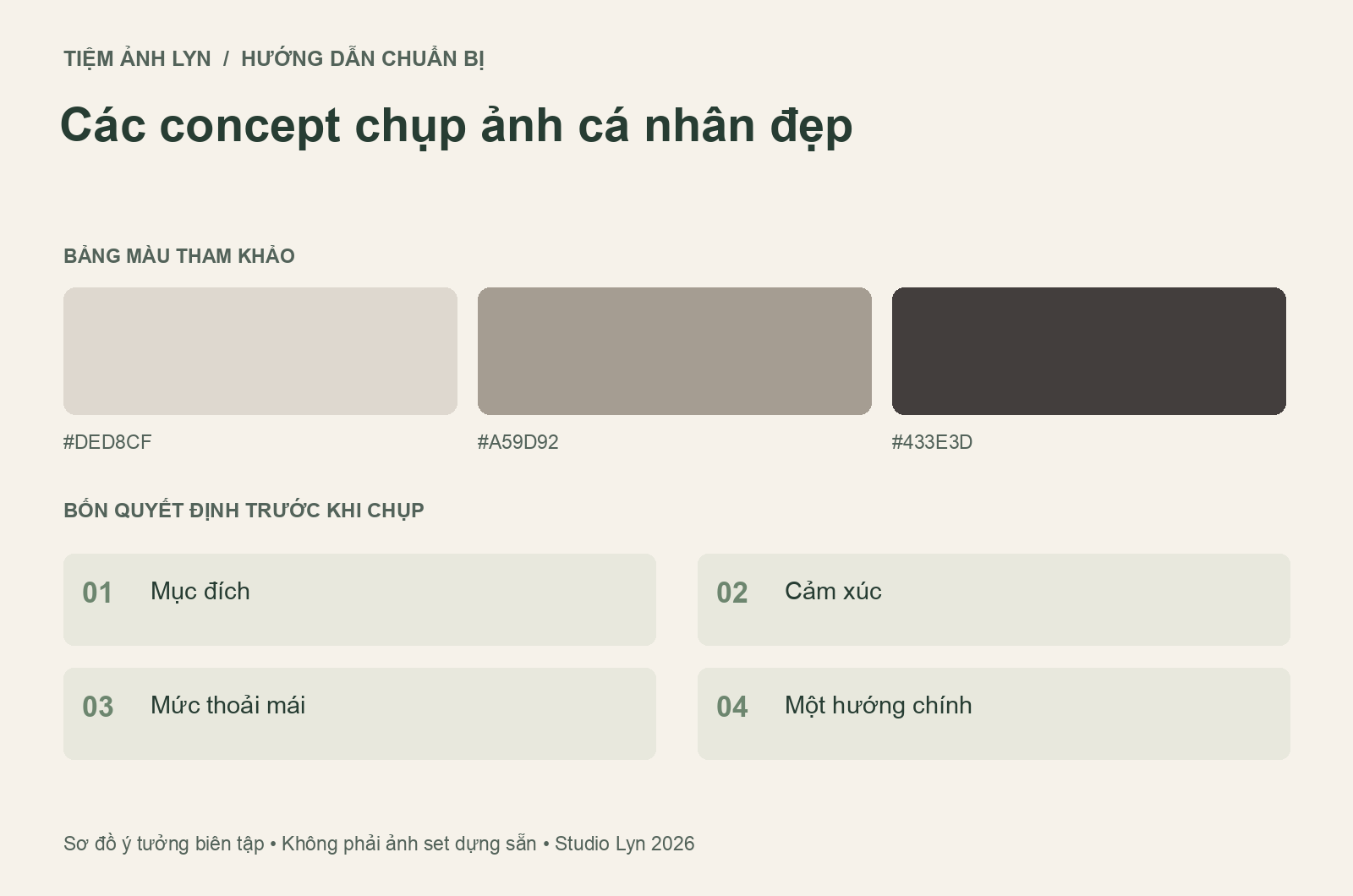 Sơ đồ bảng màu và các bước chuẩn bị các concept chụp ảnh cá nhân đẹp