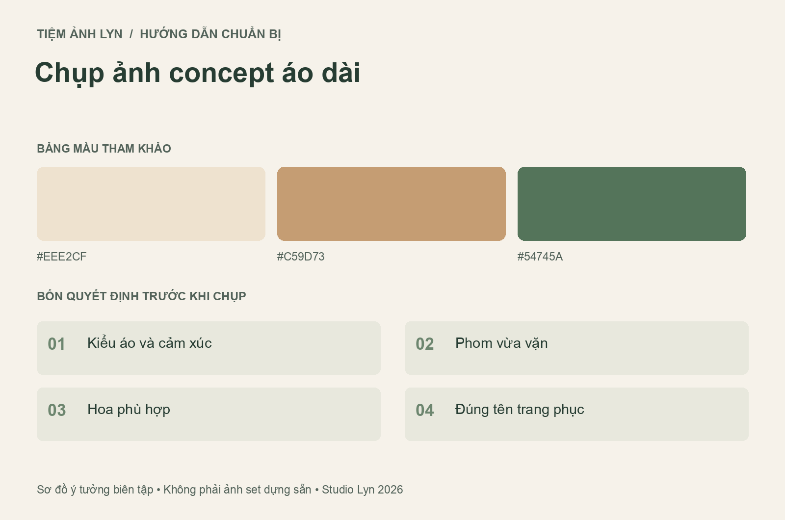 Sơ đồ bảng màu và các bước chuẩn bị chụp ảnh concept áo dài