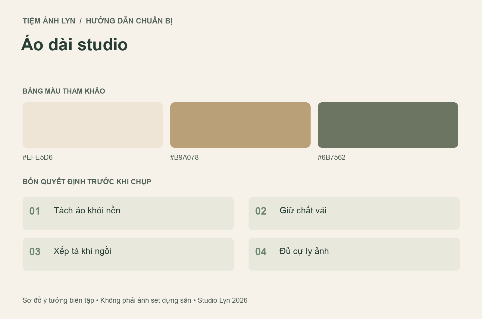 Sơ đồ bảng màu và các bước chuẩn bị concept chụp ảnh áo dài studio