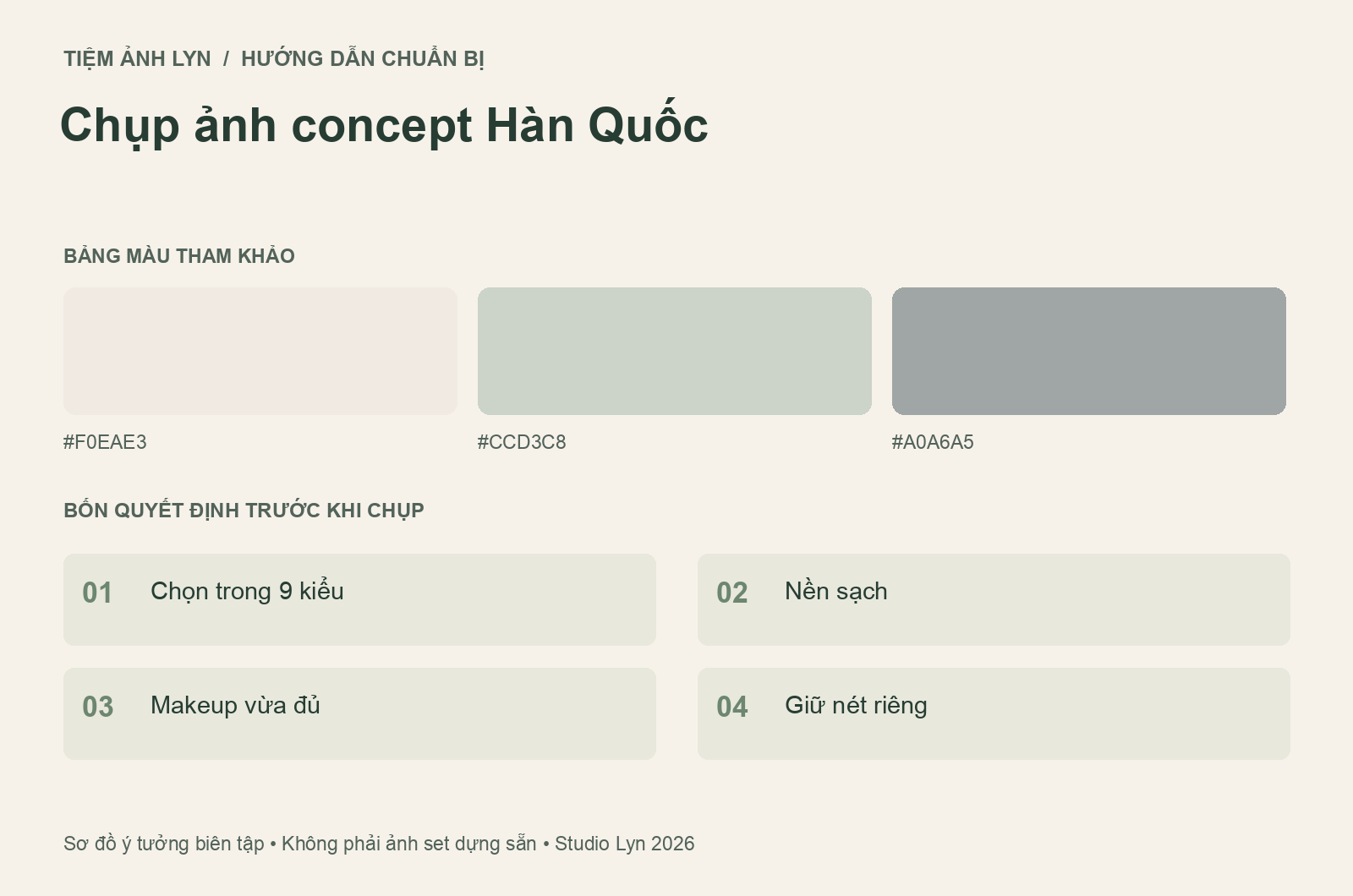 Sơ đồ bảng màu và các bước chuẩn bị chụp ảnh concept hàn quốc