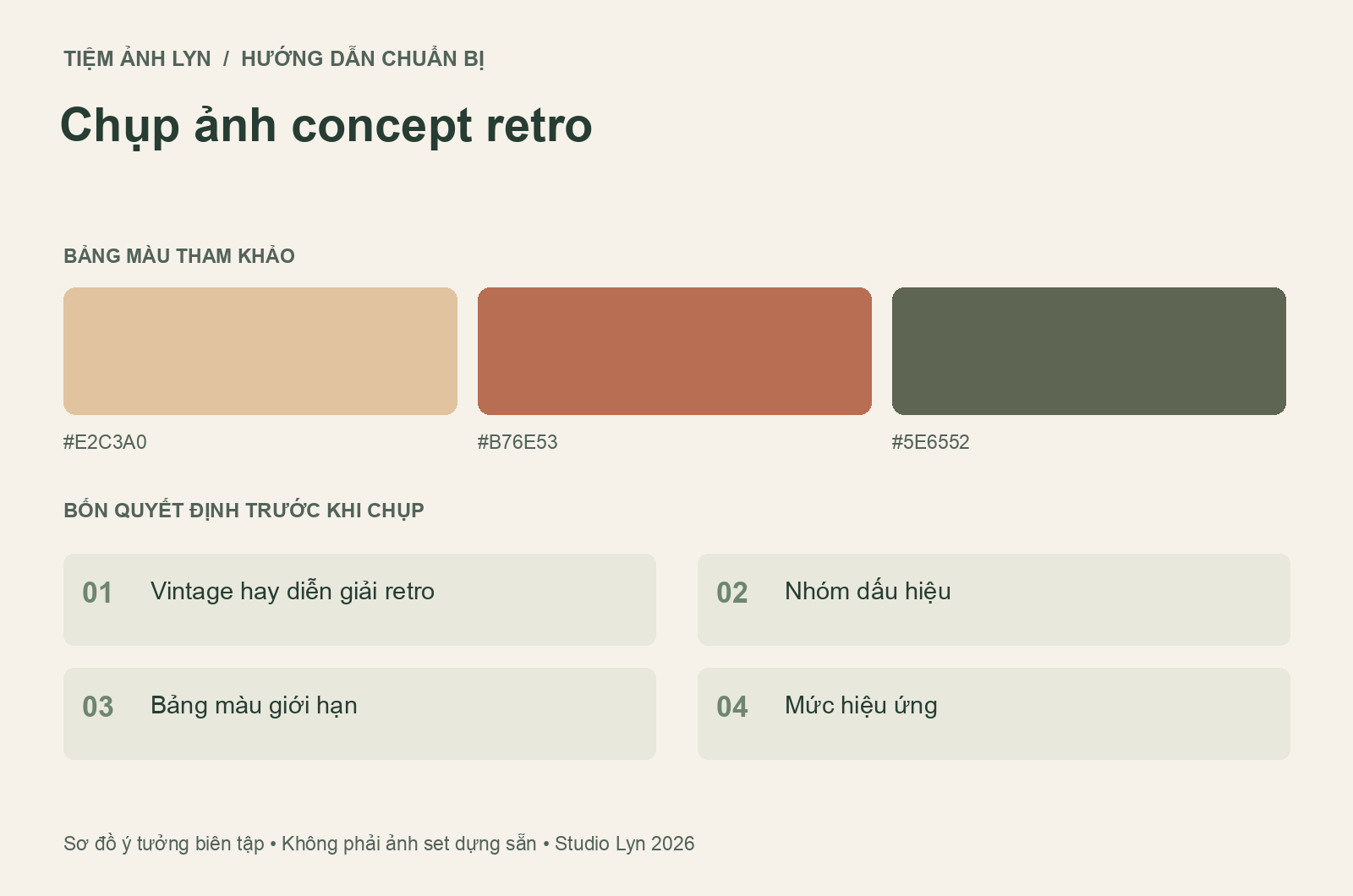 Sơ đồ bảng màu và các bước chuẩn bị chụp ảnh concept retro