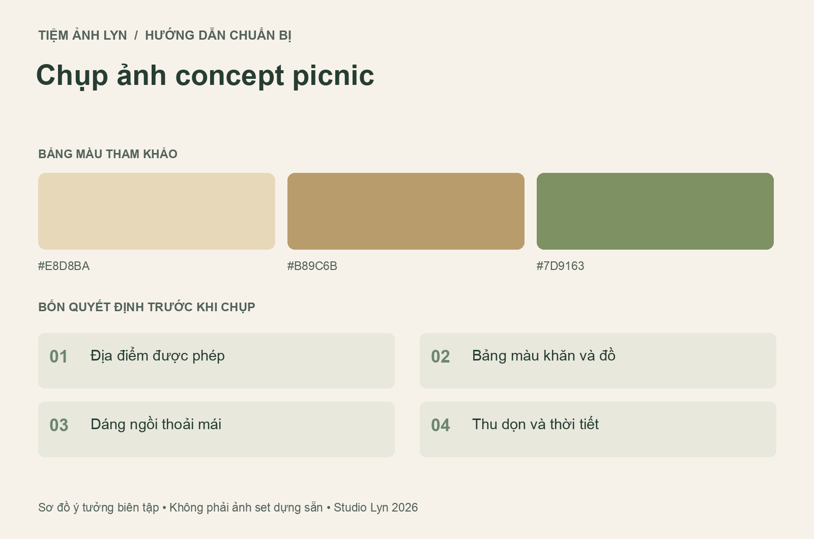 Sơ đồ bảng màu và các bước chuẩn bị chụp ảnh concept picnic