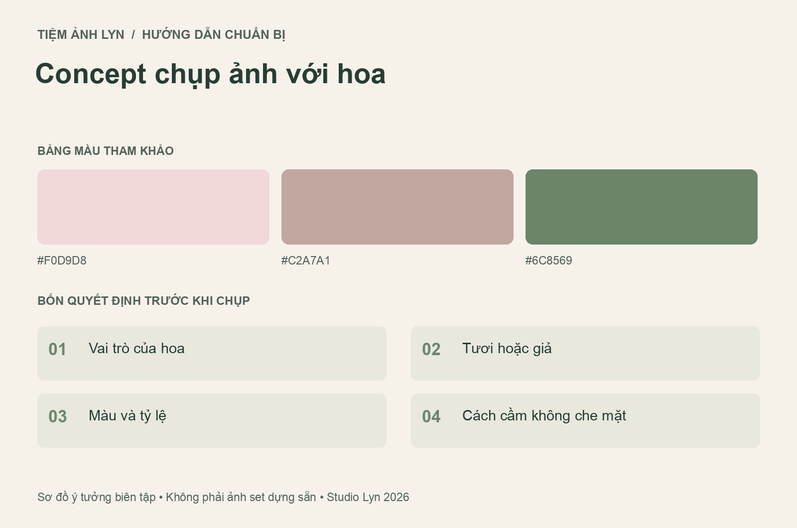 Sơ đồ bảng màu và các bước chuẩn bị concept chụp ảnh với hoa