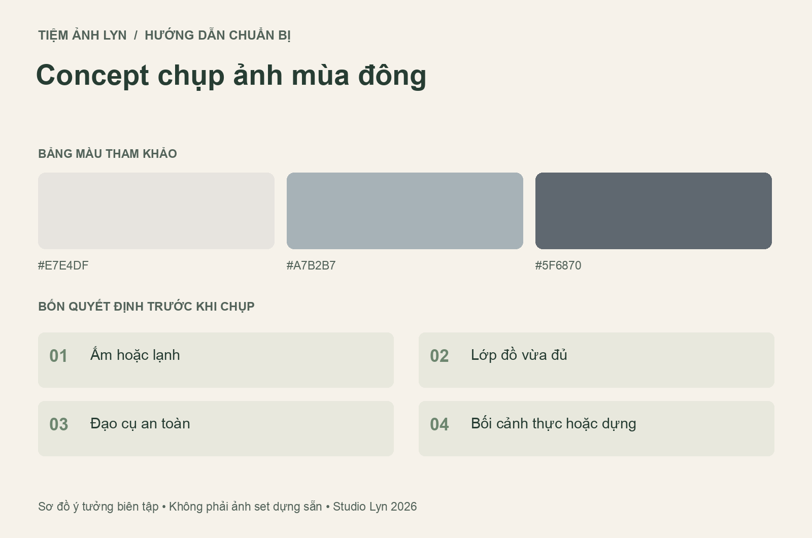 Sơ đồ bảng màu và các bước chuẩn bị concept chụp ảnh mùa đông