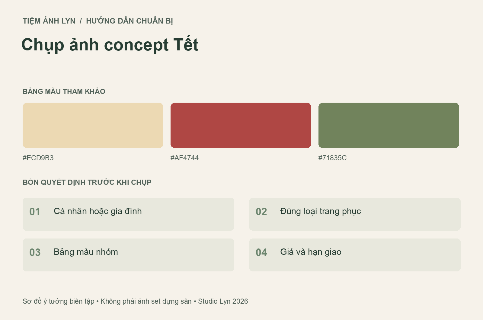 Sơ đồ bảng màu và các bước chuẩn bị chụp ảnh concept tết
