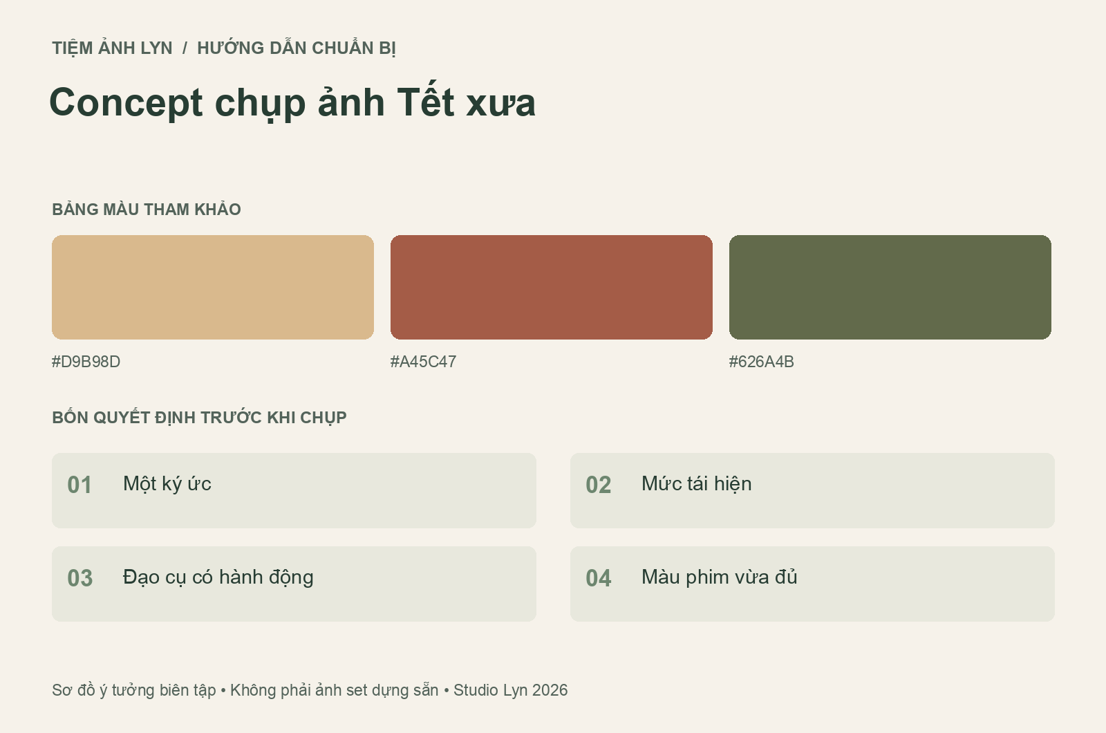 Sơ đồ bảng màu và các bước chuẩn bị concept chụp ảnh tết xưa