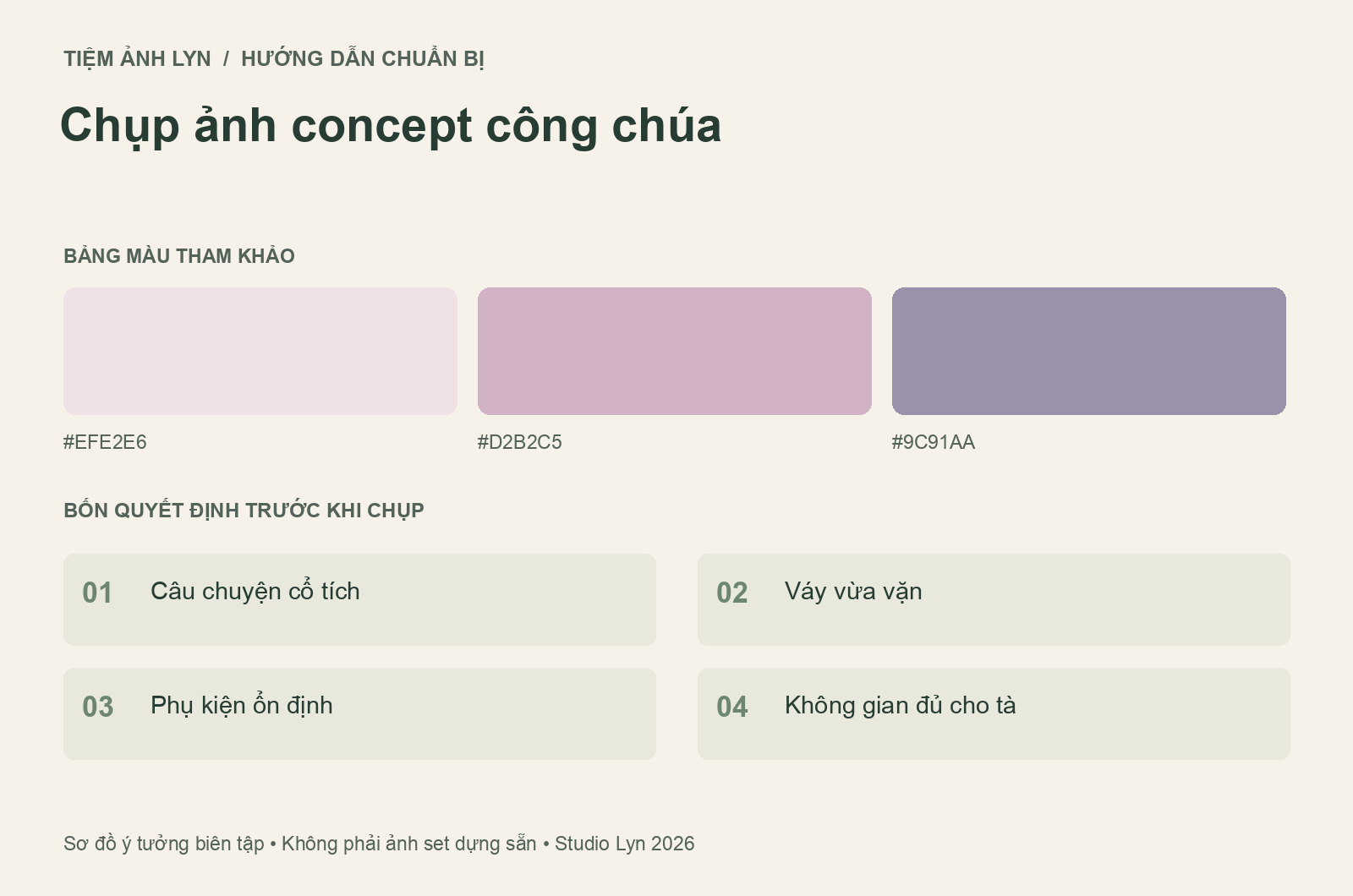 Sơ đồ bảng màu và các bước chuẩn bị chụp ảnh concept công chúa