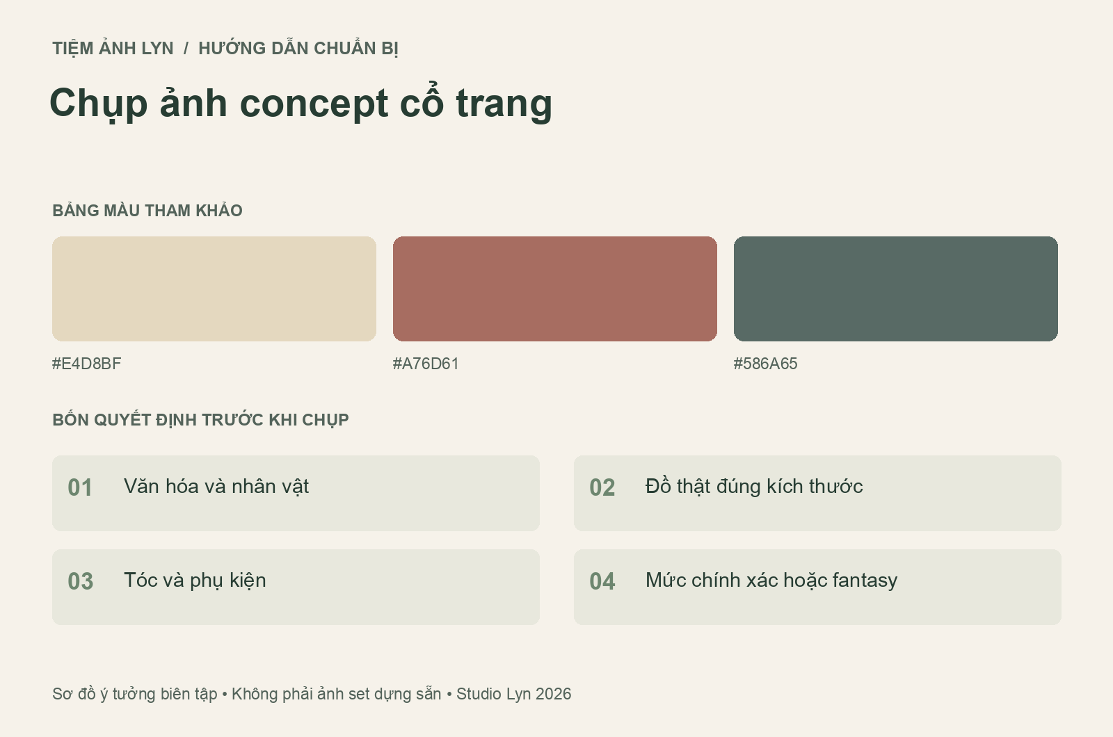 Sơ đồ bảng màu và các bước chuẩn bị chụp ảnh concept cổ trang