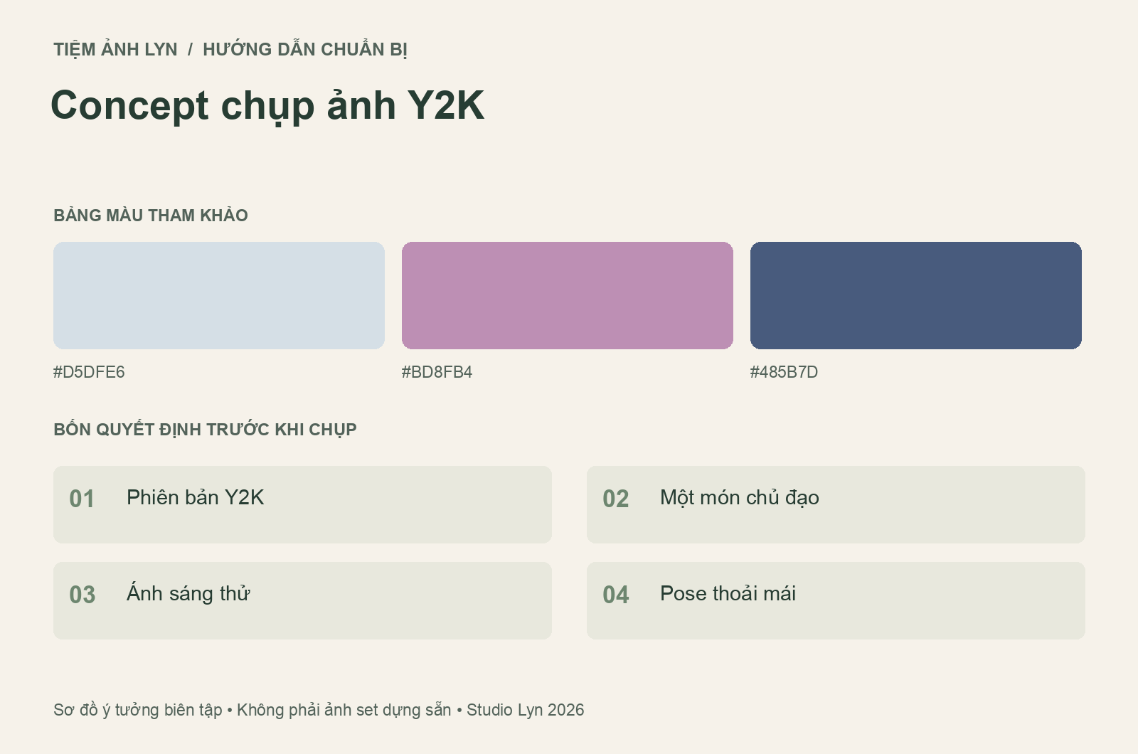 Sơ đồ bảng màu và các bước chuẩn bị concept chụp ảnh y2k