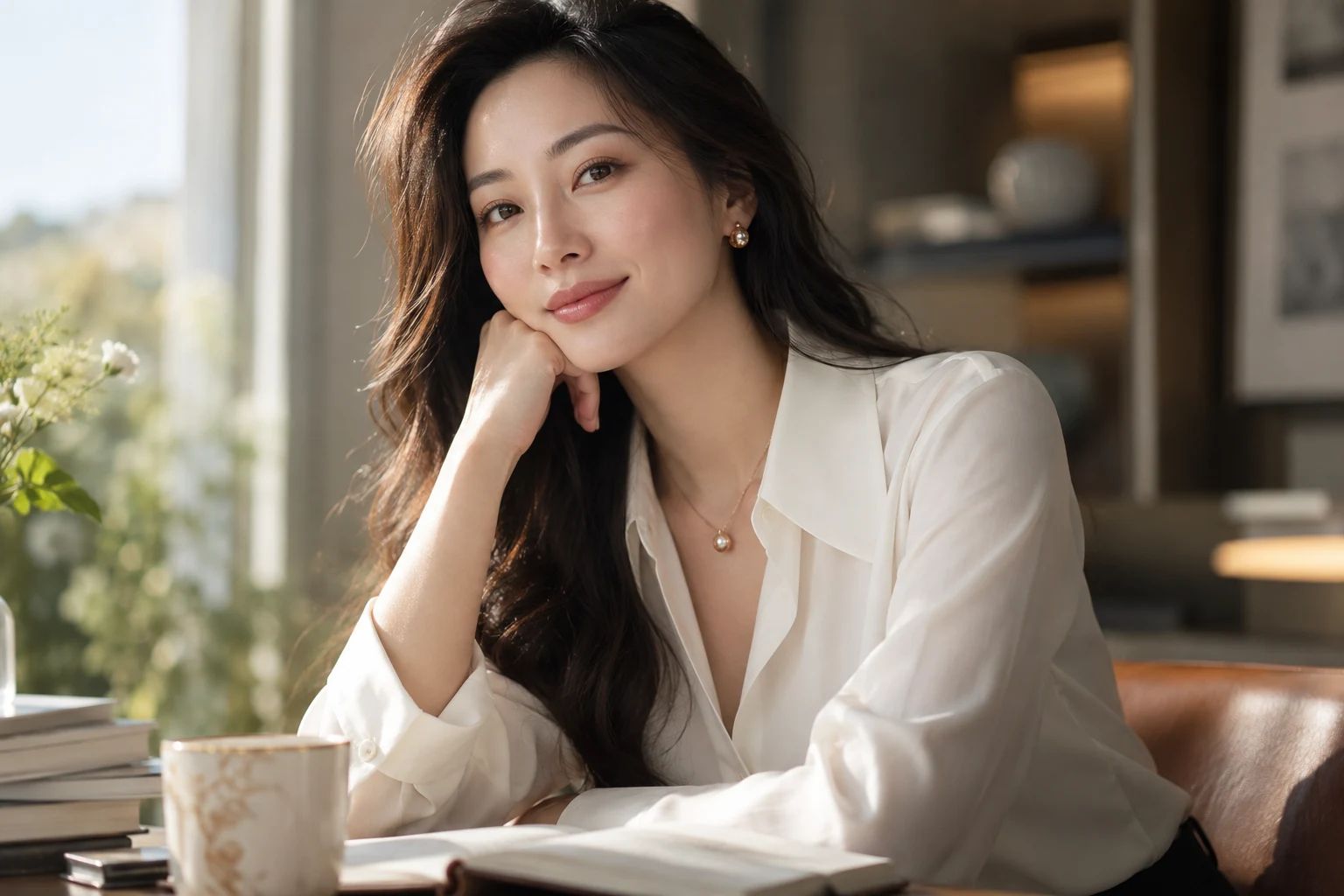 Góc cận thể hiện sơ mi trắng và quần be trong chân dung cá nhân tự tin — ảnh minh họa AI