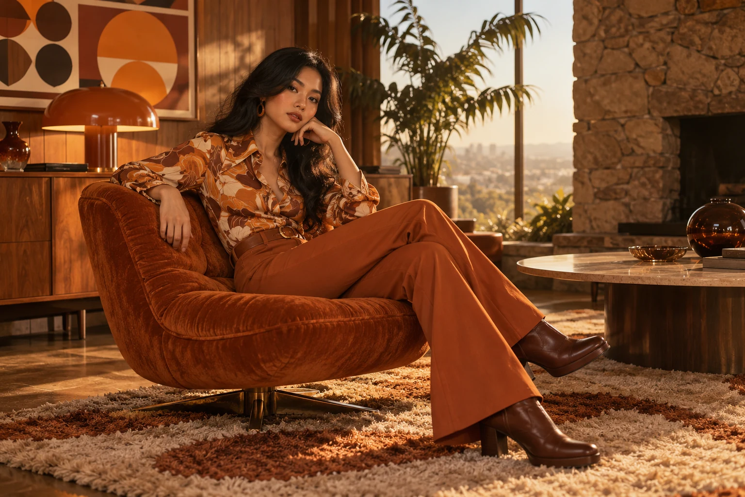 Bối cảnh và tạo dáng với trang phục và bối cảnh theo phong cách retro — ảnh minh họa AI