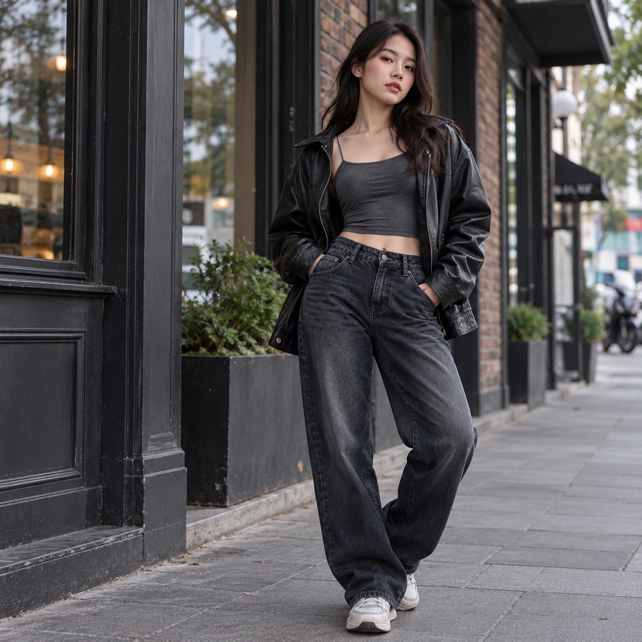 Trang phục jeans trong bộ ảnh đường phố của Lyn — ảnh minh họa AI